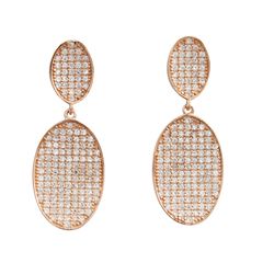 Rose Tone Sterling Silver Double Oval Post Earrings With Pave White Czs-1.5