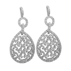 Rhodium Plated Sterling Silver Filigree Teardrop Post Earrings, 1.89"