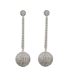 Sterling Silver CZ Ball On CZ Stick Post Earrings-57M Long