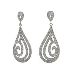 Sterling Silver CZ Double Teardrop Swirl Post Earrings -1.57