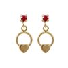Image 1 : Gold Filled Open Circle Heart Post Earrings With Red Crystal, 0.59"