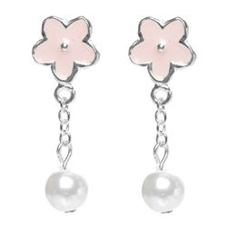 Sterling Silver Flower Earrings W Prl