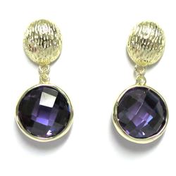 Gold Plated Brass Earrings With Round Amy CZ -925 Post