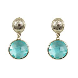 Gold Plated Brass Earrings With Round Aqua CZ -925 Post
