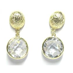 Gold Plated Brass Earrings With Round White CZ -925 Post