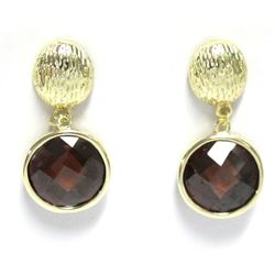 Gold Plated Brass Earrings With Round Smoke CZ -925 Post
