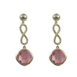Brass Gold Pink CZ Earrings-.925 Post