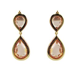 Gold Tone Sterling Silver Champagne Teardrop Stone Post Earrings -1.3"