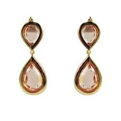 Gold Tone Sterling Silver Champagne Teardrop Stone Post Earrings -1.3"