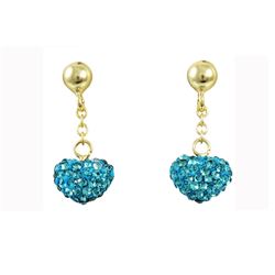 Sterling Silver-Gold, Aqua Shamballa Heart Earrings