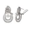 Image 1 : Rhodium Plated Sterling Silver CZ With White 8Mm Freshwater Pearl, Post Clip Earrings, 1.06"