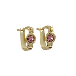 Gold Filled Huggie Earrings With Pink Crystal, 0.39