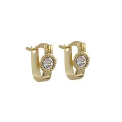 Gold Filled Huggie Earrings With White Crystal. 0.39