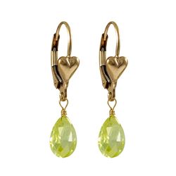 Gold Filled Heart Lever Back Earrings With Hanging Apple Green 6X9mm CZ Teardrop, 1.14