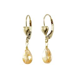 Gold Filled Heart Lever Back Earrings With Hanging Champagne 6X9mm CZ Teardrop, 1.14"