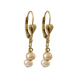 Pink And White 4Mm Freshwater Pearls On Gold Filled Heart Lever Back Earrings, 1.10"