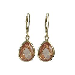 Gold Tone Sterling Silver Champagne 10X14 Teardrop CZ Lever Back Earrings- 1.34"