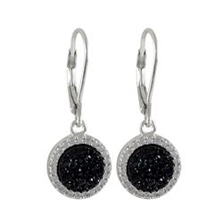 Rhodium Plated Sterling Silver, 11Mm Round Circle, Grey 8Mm Druzy Natural Stone With CZ Border, Leve