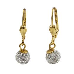 Gold Filled White Shamballa Lever Back Earrings