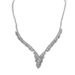 Sterling Silver Necklace With White CZ's V Design-16