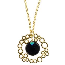 Sterling Silver Gold Plated Necklace With Black Onyx Flat Faceted Coin Stone In Center