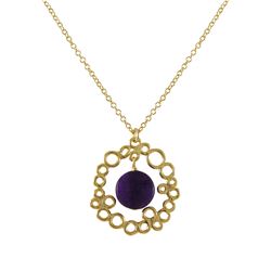 Amy 10Mm Round Semi Precious Stone In Gold Plated Brass Filigree Pendant, 1.08",  On Gold Plated Ste