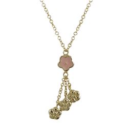 Light Pink Enamel Flower Lariat Style Gold Tone Brass Necklace -15