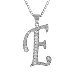 Sterling Silver CZ E Initial - Silver/White