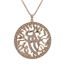 Rose Tone Brass CZ Shema Israel Echad Jewish Prayer 40Mm Open Circle Pendant- 1.87