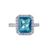 Image 1 : Aqua Square CZ, Surrounded With White Czs, Sterling Silver Ring Size 7