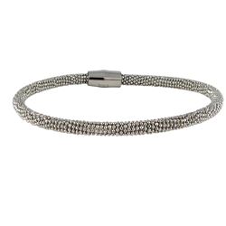 Rhodium Over Stainless Steel Mesh Magnet Bangle Bracelet- 7