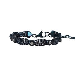 Midnight Blue Tone Stainless Steel Mesh With White Crystal Bracelet-7