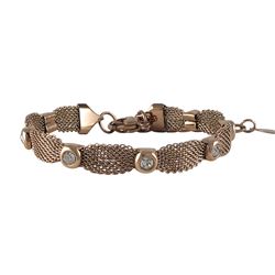 Rose Tone Stainless Steel Mesh With White Crystal Bracelet-7