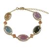 Image 1 : Multi Color Sliced Glass Oval Stones Set In Gold Plated Brass With CZ Border, Bracelet, 7.5&Quot; 1&