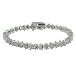 Rhodium Plated Sterling Silver &Quot;V&Quot; Shaped CZ Bracelet With Safety Clasp, 7.5&Quot;