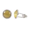 Image 1 : Citrine Semi Precious Faceted Stone With CZ Border, Rhodium Plated Sterling Silver, 15Mm Round Cuffl