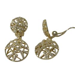 Gold Plated Sterling Silver Double Circle CZ Clip Earrings- 1.22"