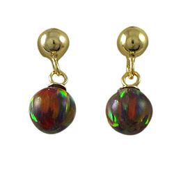 Red 6Mm Opal Ball On Gold Tone Sterling Silver Post Short Earrings, 14Mm  Long