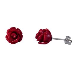 Red 6Mm Flower, Sterling Silver Post Stud Earrings