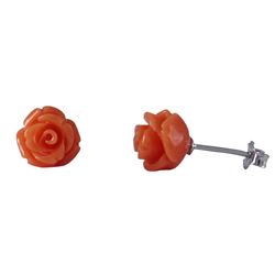 Orange 8Mm Flower, Sterling Silver Post Stud Earrings