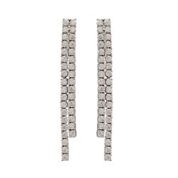 Rhodium Plated Sterling Silver Two Row CZ Post Earrings, 2.20