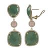 Image 1 : Green Jade And Rose Quartz Semi Precious Stone, Set In Rhodium Plated Sterling Silver With CZ Border