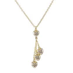 Gold Plated Brass Puffed Hearts Lariat Style Necklace, 15