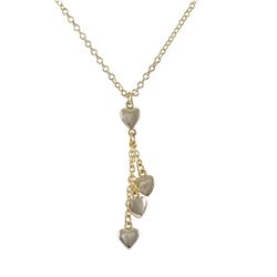 Gold Plated Brass Flat Hearts Lariat Style Necklace, 15