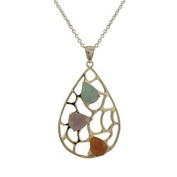 Gold Plated Sterling Silver 28X40mm Teardrop Pendant With Multi Color Combination Semi Precious Ston