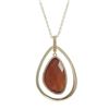 Image 1 : Carnelian Cat's Eye Semi Precious Stone In Gold Plated  Sterling Silver Open Teardop CZ Pendant, 1.8