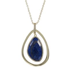 Lapis/Lazurite Semi Precious Stone In Gold Plated  Sterling Silver Open Teardop CZ Pendant Dimension