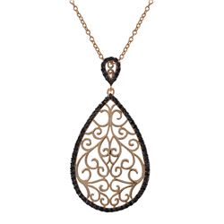 Rose Plated Sterling Silver 26X40mm Filigree Teardrop Pendant With Black CZ Border- 2