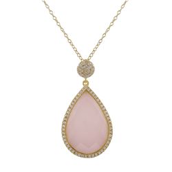 Rose Quartz Semi Precious 13X20 Faceted Teardrop Stone, Gold Plated Sterling Silver CZ Pendant, 1.26