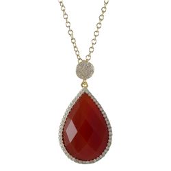 Fire Jade Semi Precious 13X20 Faceted Teardrop Stone, Gold Plated Sterling Silver CZ Pendant, 1.26&Q